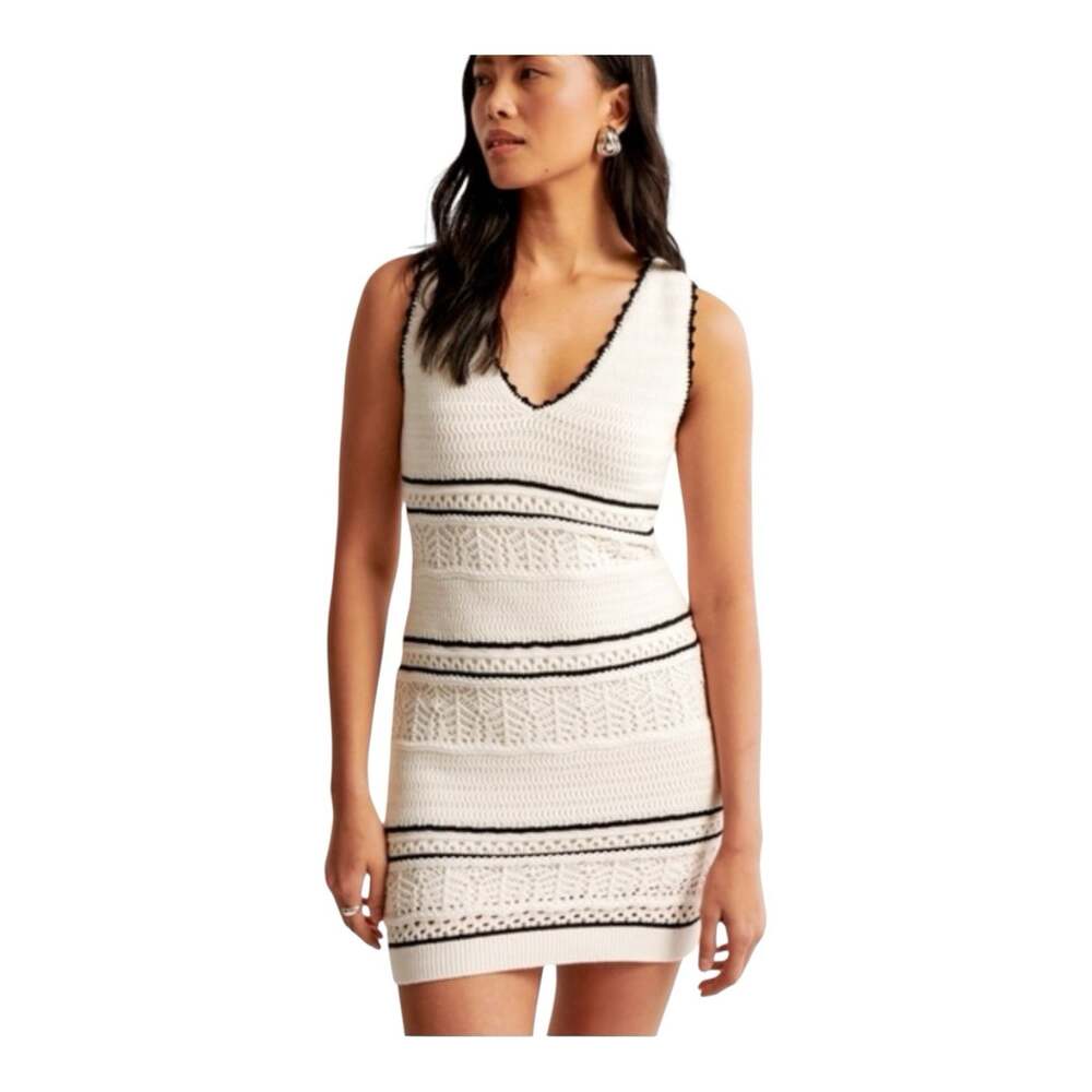Abercrombie & Fitch White Crochet Knit Mini Dress Bodycon Sleeveless Lined XS